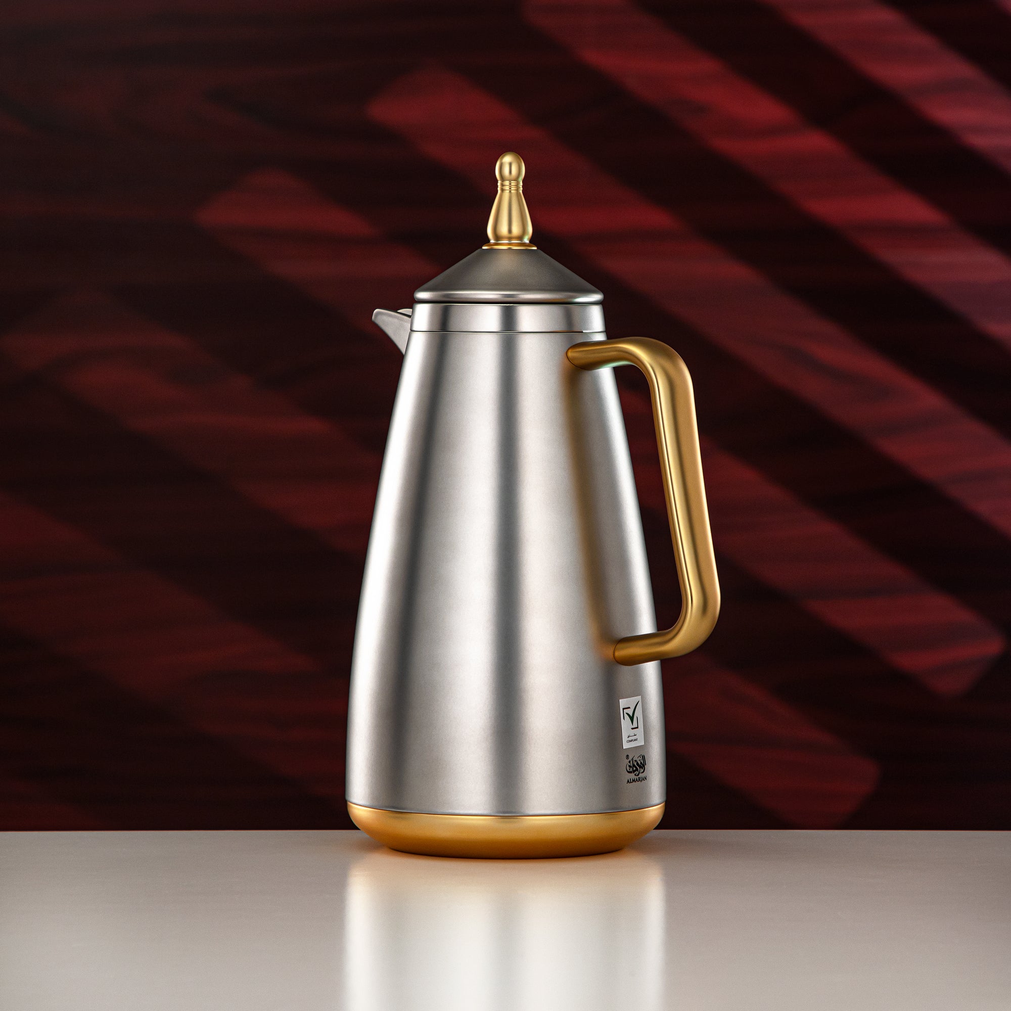 Almarjan Vacuum Flask Set 1L + 1L Matte Silver & Gold