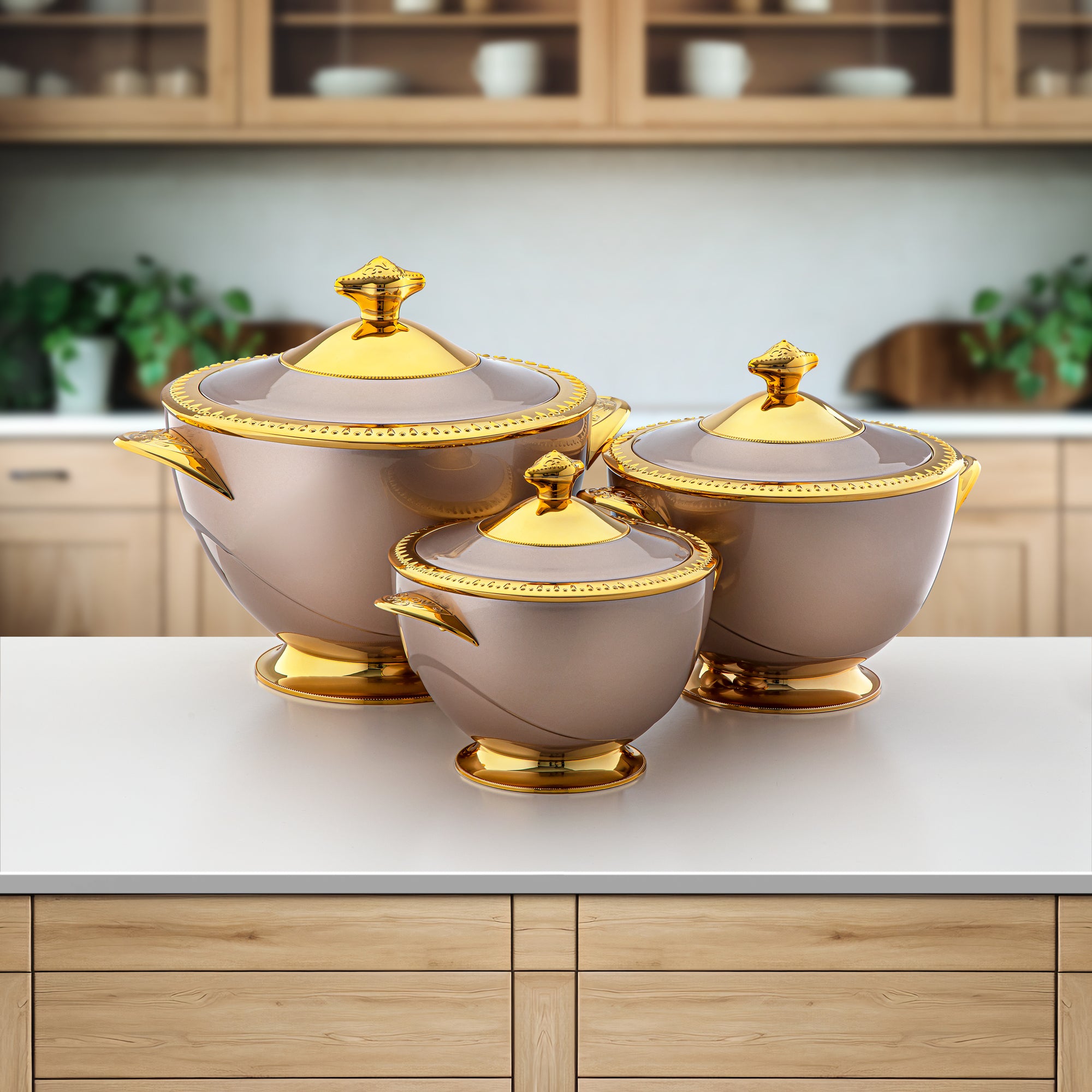 Almarjan 3 Pieces Plastic Hot Pot Set Rose & Gold - ZL RS/G